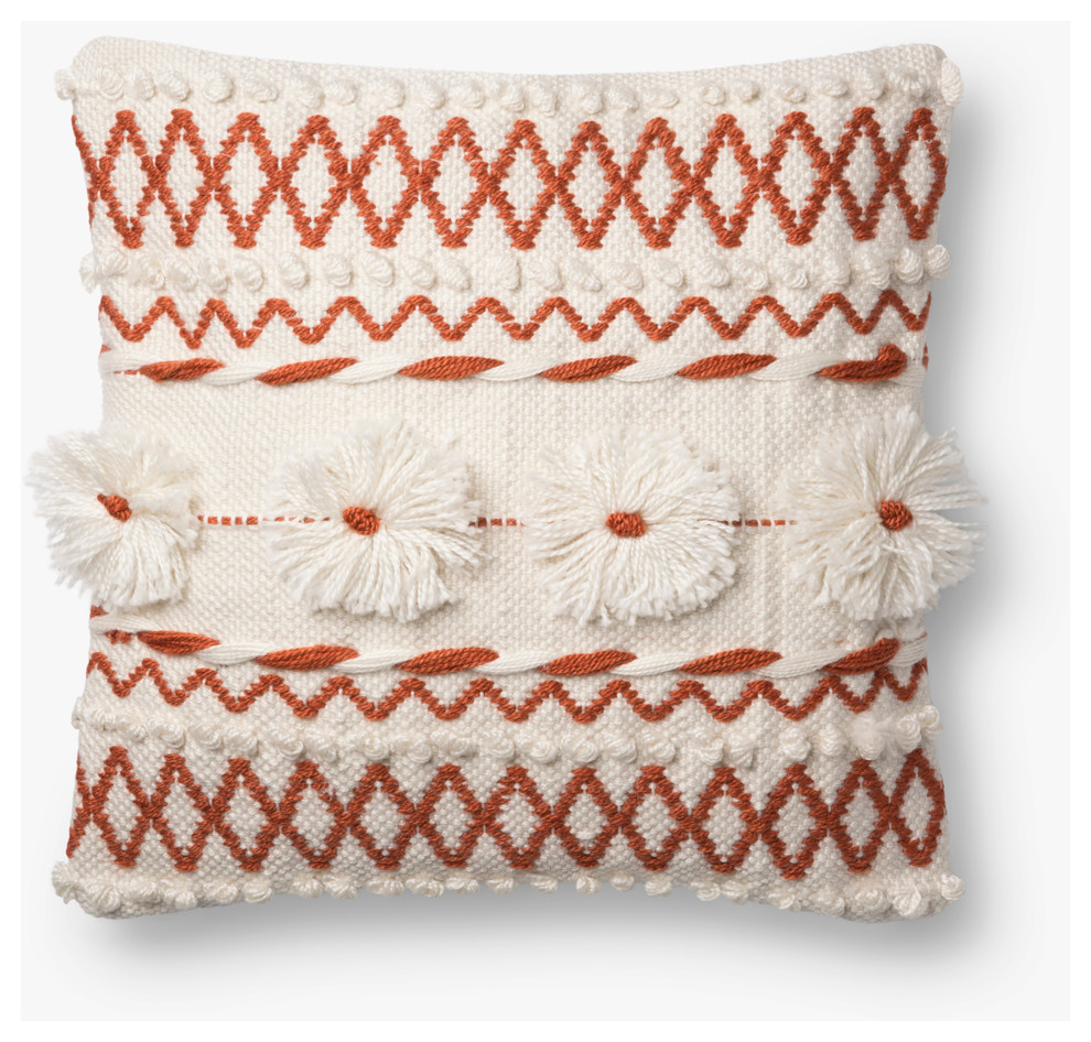 Loloi Natural and Rust Color 18  x18   Accent Pillow, Poly Fill