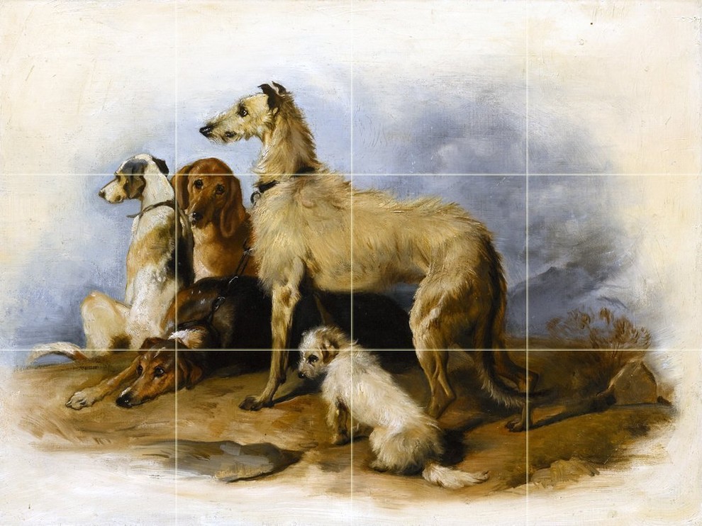 Tile Mural, Highland Dogs Backsplash, 4.25" Ceramic, Matte Traditional Tile Murals by