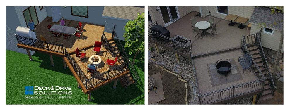 Inspiration for a large backyard ground level metal railing deck remodel with no cover