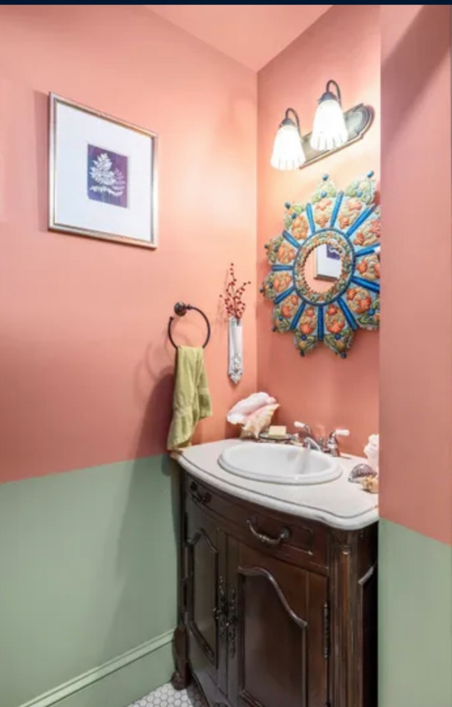 powder room update with existing traditional vanity