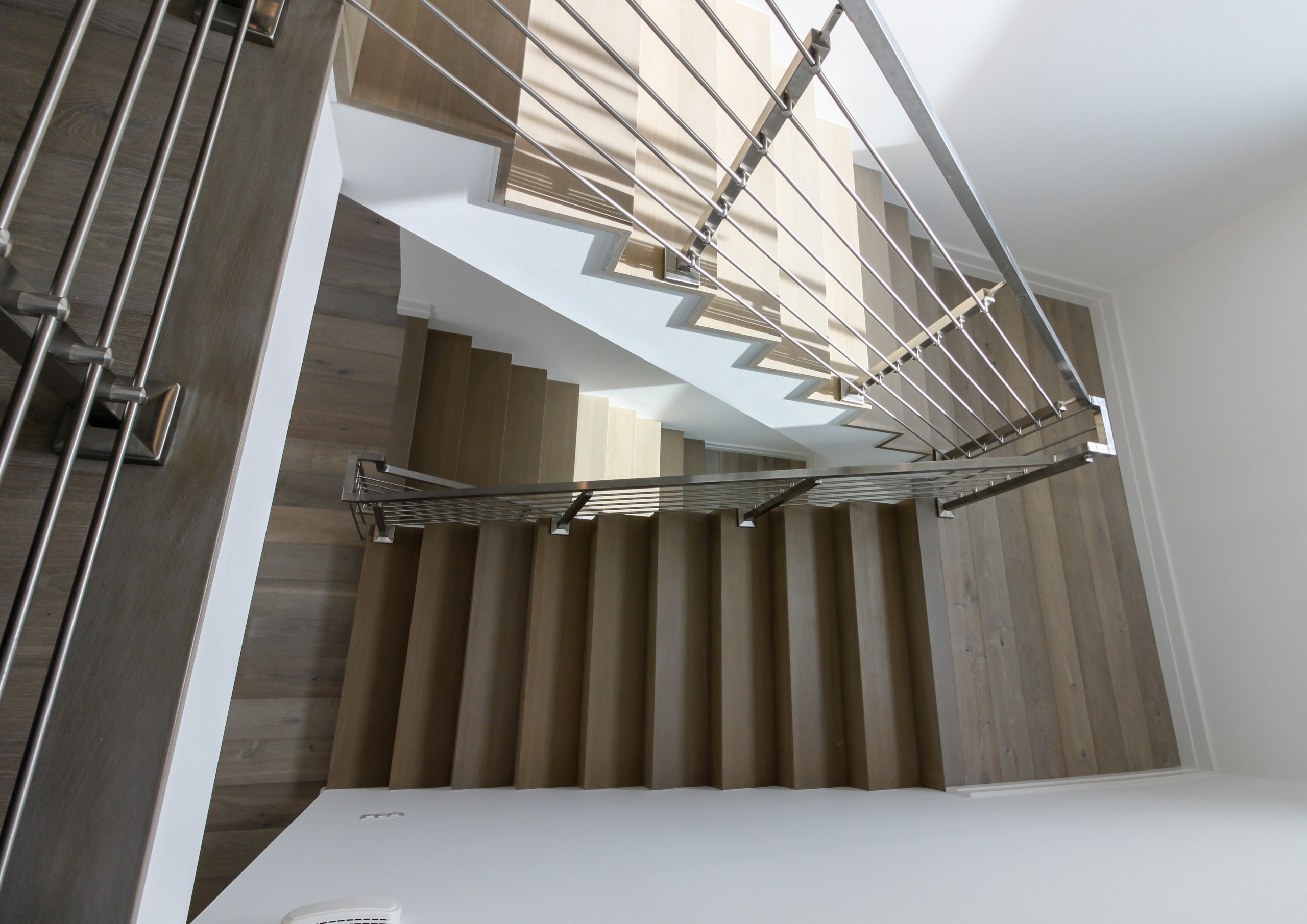 75_Modern Stairway: White O 75_ak & Stainless Steel Balustrade, McLean VA 22101