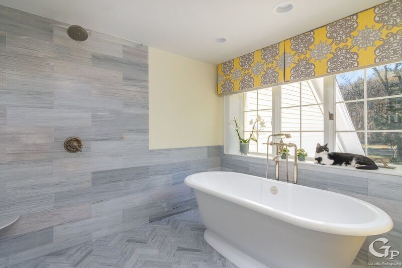 Yellow and Gray master bath