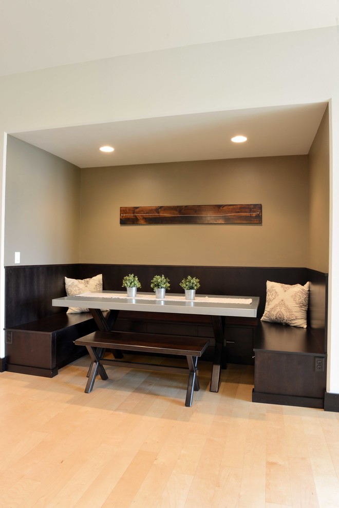 Inspiration for a mid-sized transitional light wood floor kitchen/dining room combo remodel with beige walls