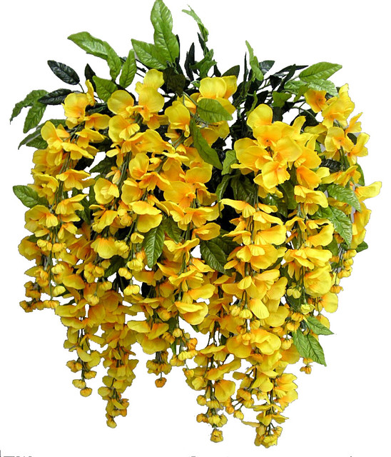 15 Stems Wisteria Long Hanging Bush Flowers, Dark Yellow