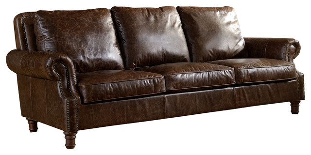 Leather English Rolled Arm Sofa - Traditional - Sofas - by Crafters and  Weavers | Houzz