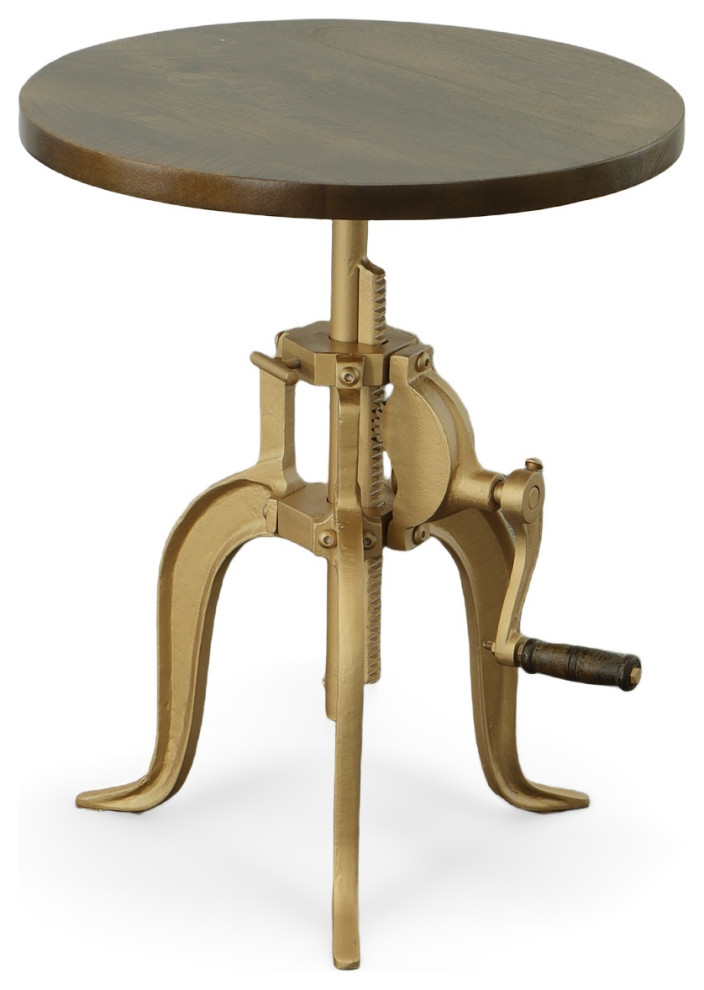 Regan Adjustable Crank Accent Table, Elm/Gold Traditional Side
