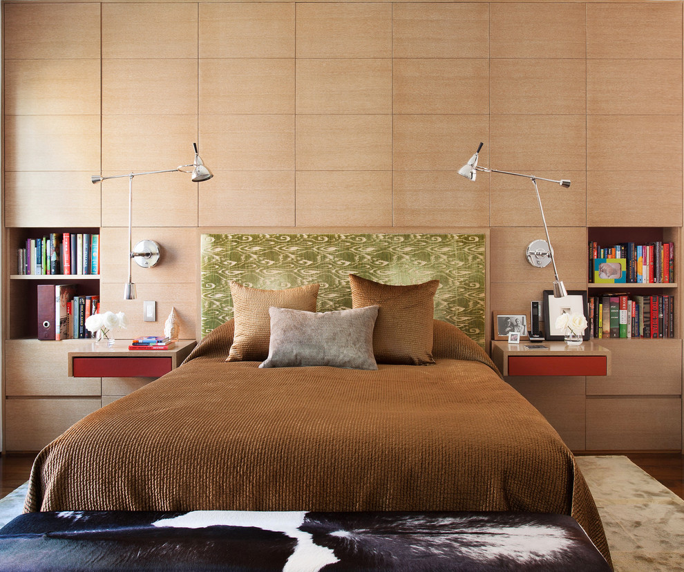 Design ideas for a contemporary master bedroom in New York.