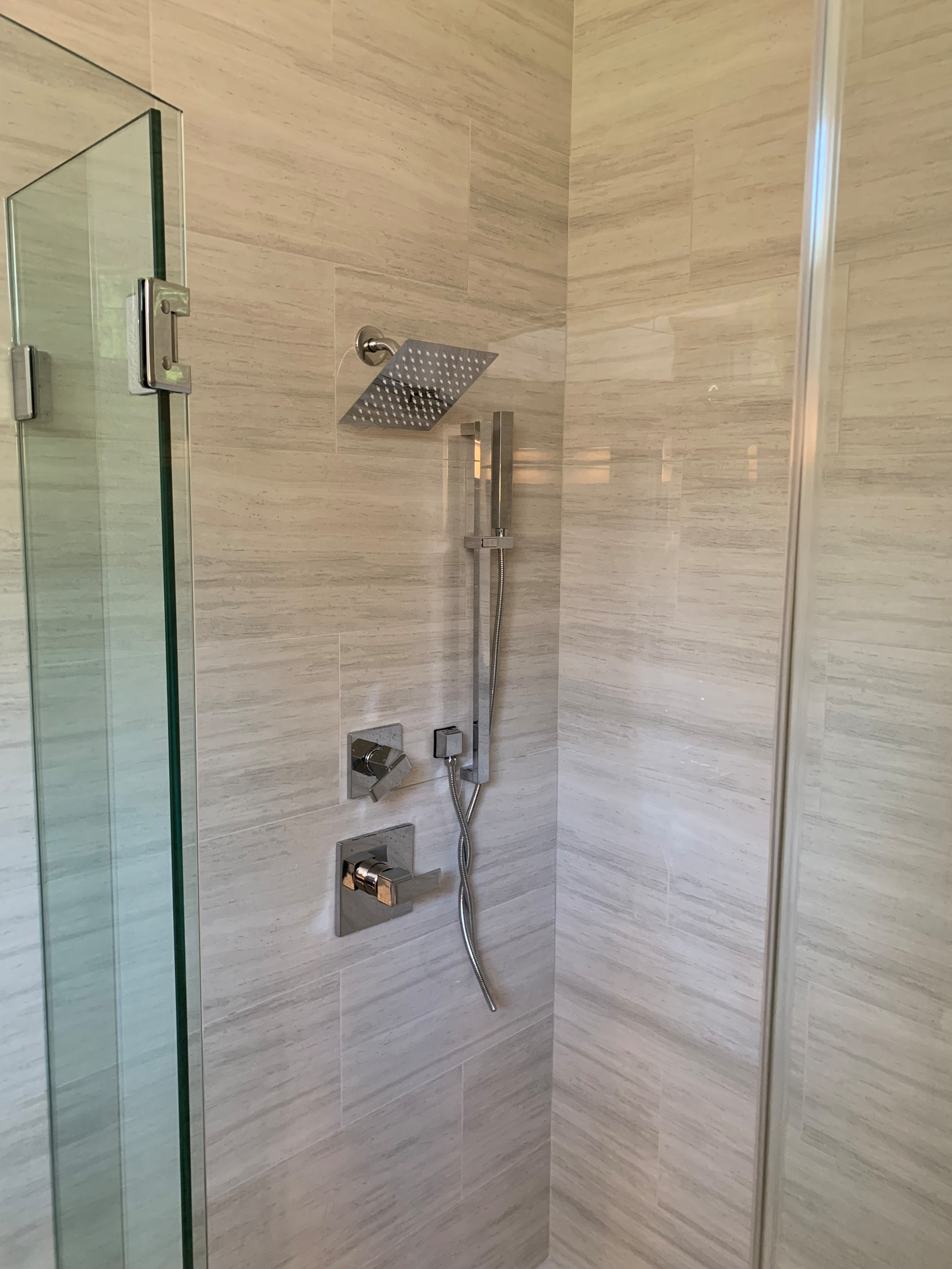 Polished 12x24 Shower Tile, 1/2" Custom Glass Shower Enclosure