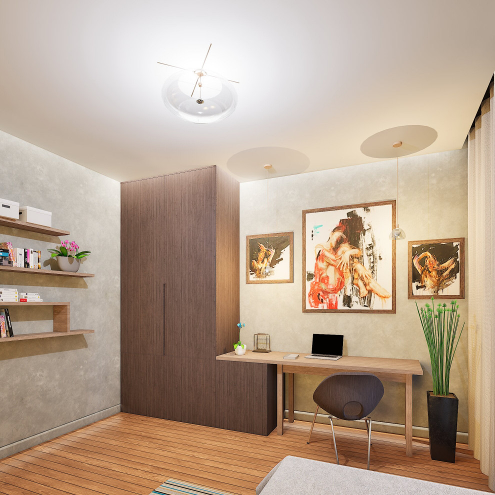 Спальня в частном доме с панорамными окнами