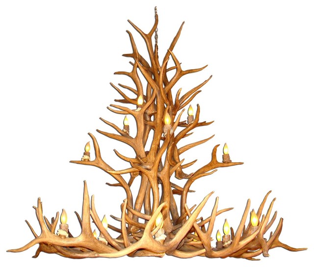 Real Shed Antler Elk Chandelier, XXLarge, With Rawhide Shades