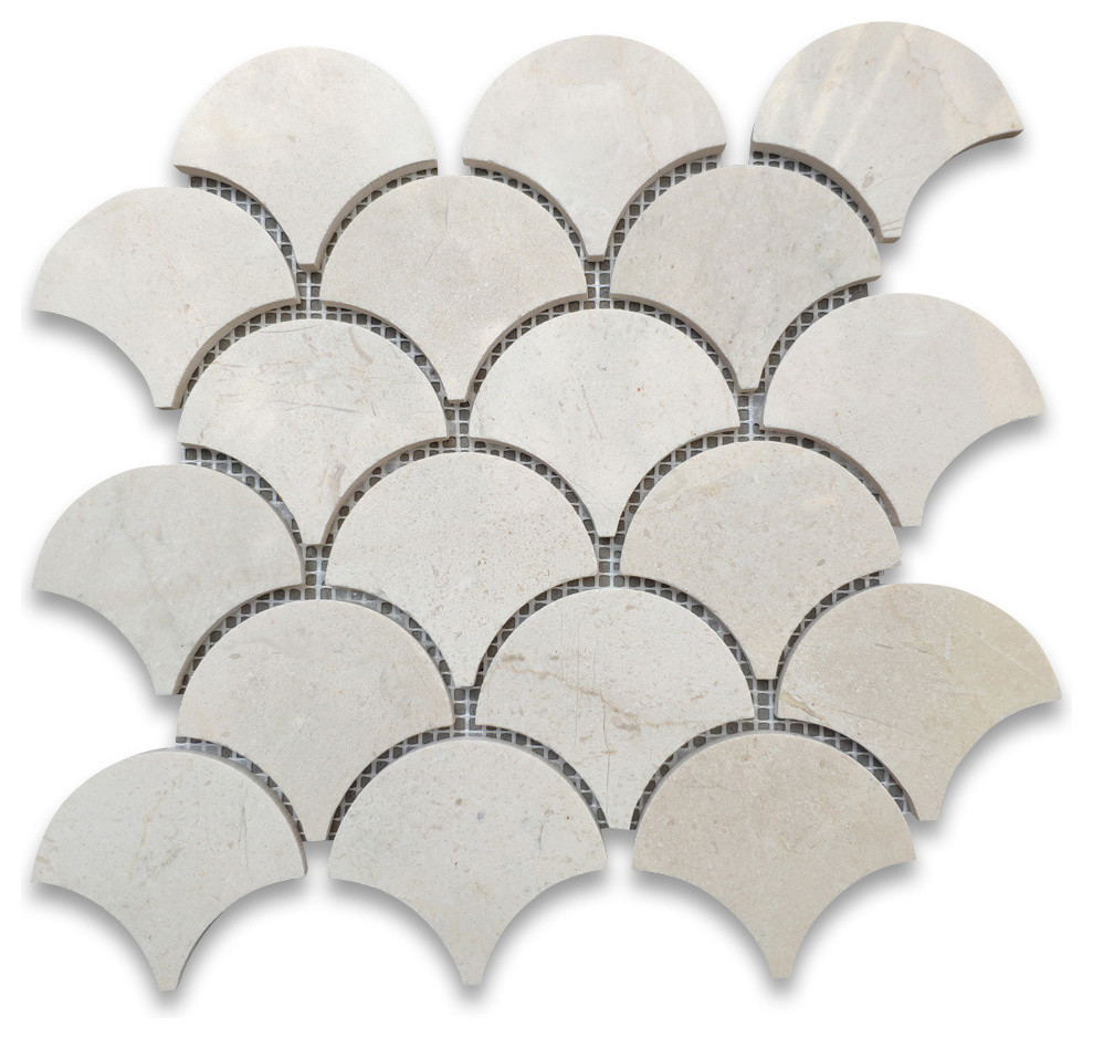 Crema Marfil Marble Grand Fish Scale Fan Shaped Mosaic Tile Polished