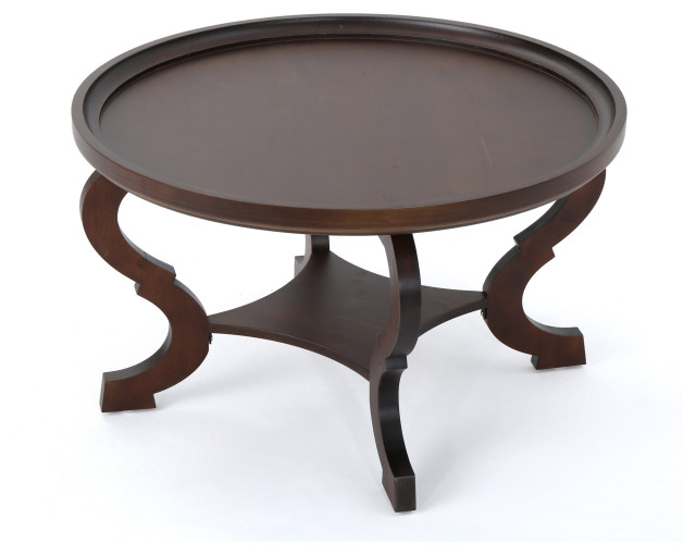 GDF Studio Alteri Finished Faux Wood Circular Coffee Table, Dark Walnut