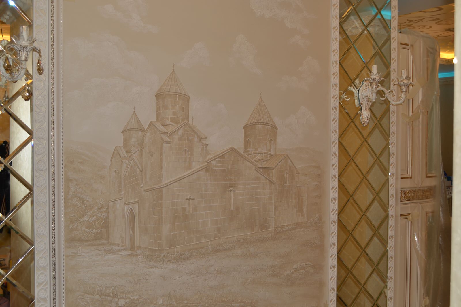 Обьемная лепка, барельеф и роспись потолка