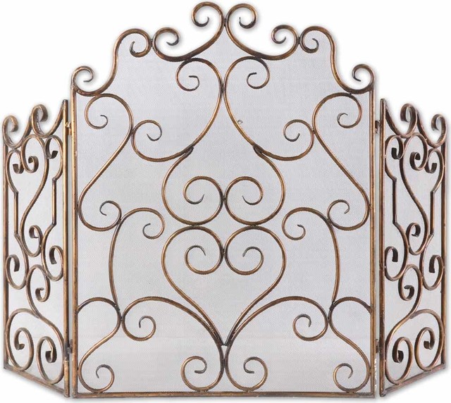 Uttermost Kora Metal Fireplace Screen Mediterranean Fireplace