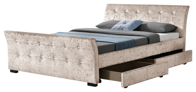 Madrid Sleigh Velvet 4 Drawer Bed, Double, Champagne