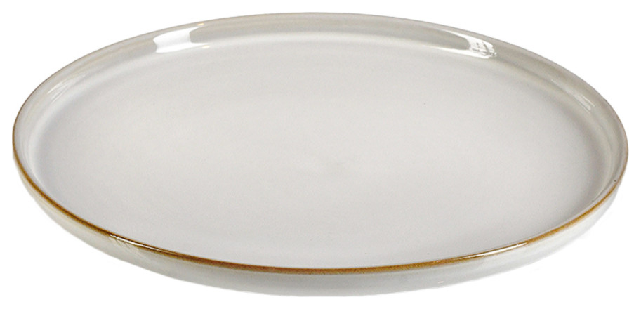 White Ceramic Plate with Brown Raised Rim, 2 Sizes, Small