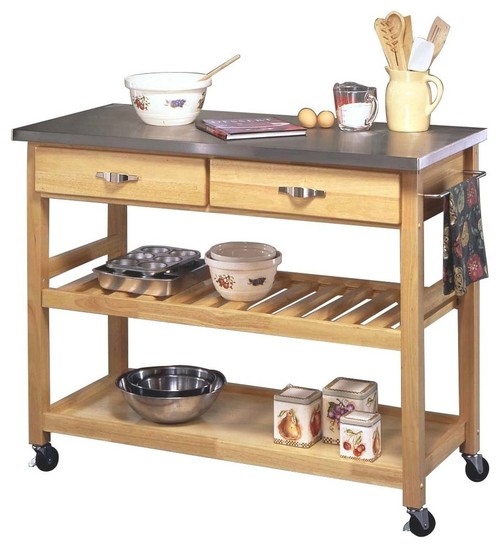 Natural Designer Utility Cart with Stainless Steel Top