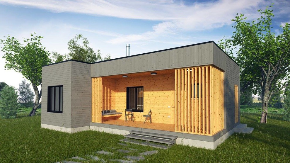 Одноэтажный каркасный дом 9.8 х 7.4 м. с одной спальней.