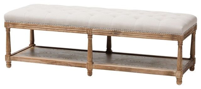 Celeste French Country Ottoman Bench Traditional Upholstered Celeste French Country Ottoman Bench Beige Weathered Oak
