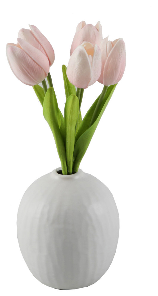 11.25”H 5 RealTouch Tulips In 5"H Vase Transitional Artificial