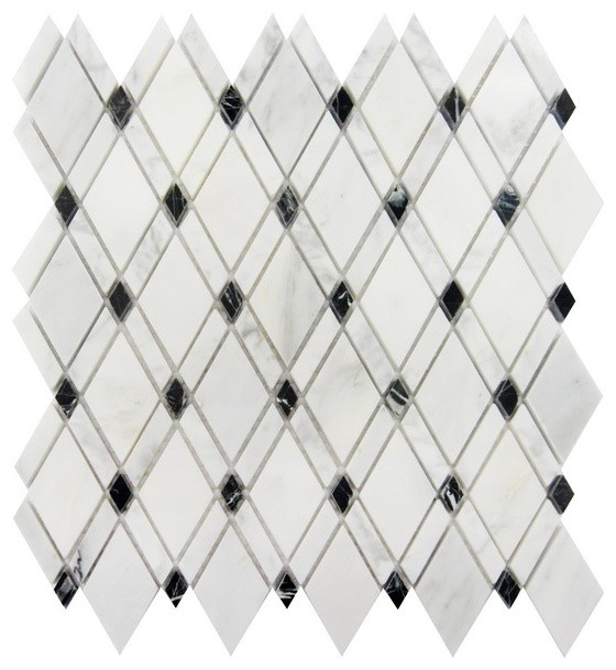 Carrara White Blended Rhomboid Mosaic Tile, 11"x11", Set of 10