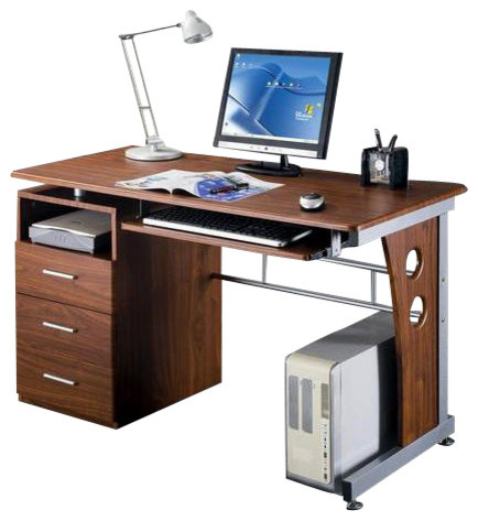 Techni Mobili Laminate Computer Desk In Mahogany Transitional Desks And Hutches By Homesquare Houzz Techni Mobili Laminate Computer Desk In, Flash Furniture Computer Desk With 3 Drawer Pedestal Mahogany