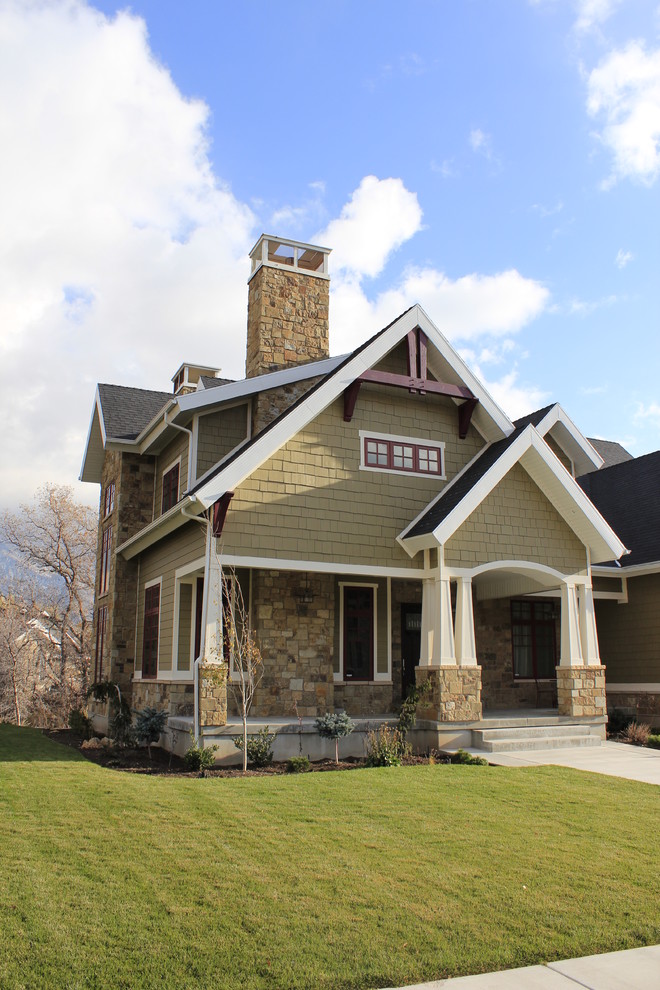 Mid-sized arts and crafts exterior in Salt Lake City with a gable roof.