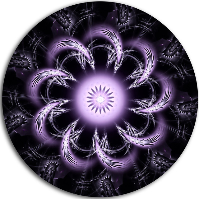 Rounded Light Purple Fractal Flower, Floral Disc Metal Wall Art