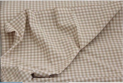 Gingham Check Beige Curtain Material Fabric