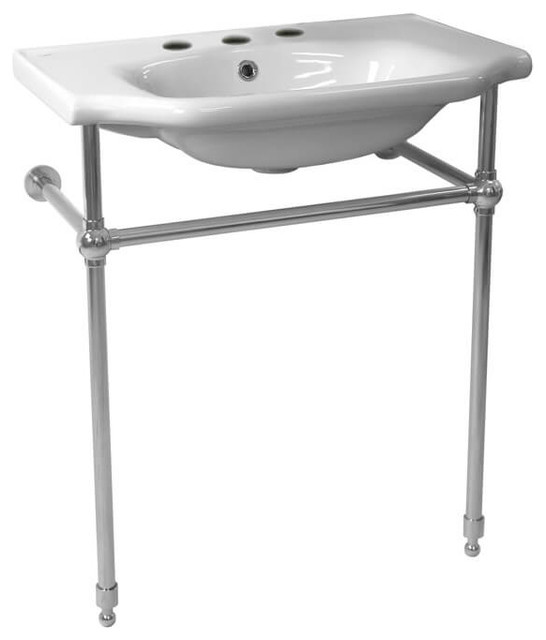 Traditional Ceramic Console Sink With Chrome Stand Traditional Bathroom Sinks by