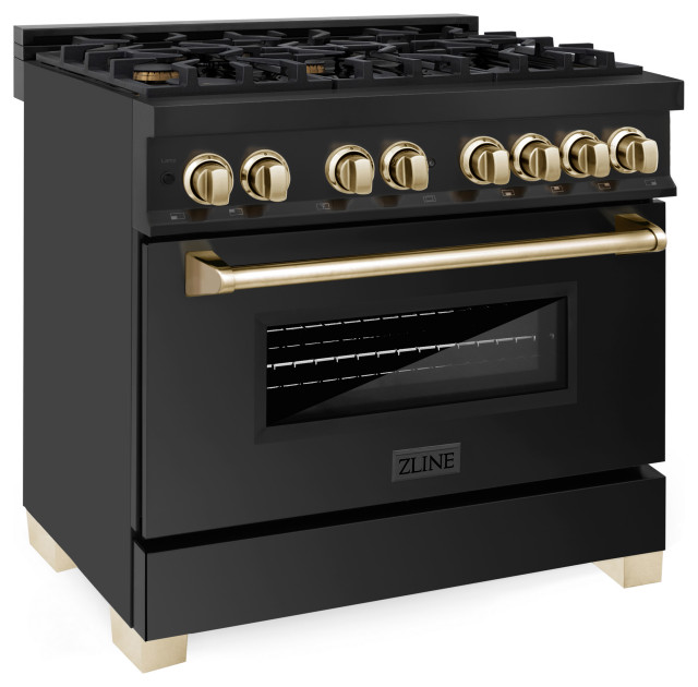 ZLINE 36" Dual Fuel Range, Black Stainless Steel With Gold Accents RABZ