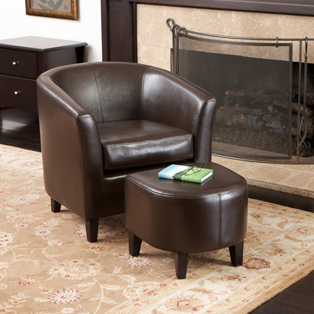 Petaluma Brown Leather Club Chair And Ottoman Modern Living
