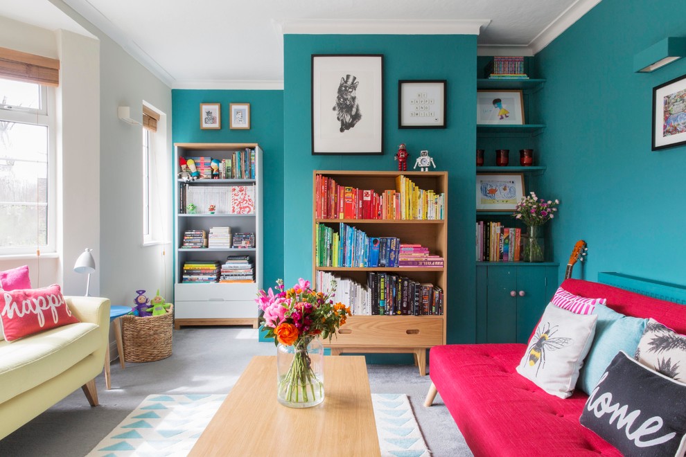 Contemporary living room feature wall in London with a feature wall.
