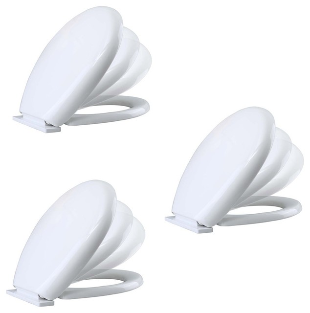 Toilet Seat Slow EZ Close No Slam Plastic Round White Set of 3
