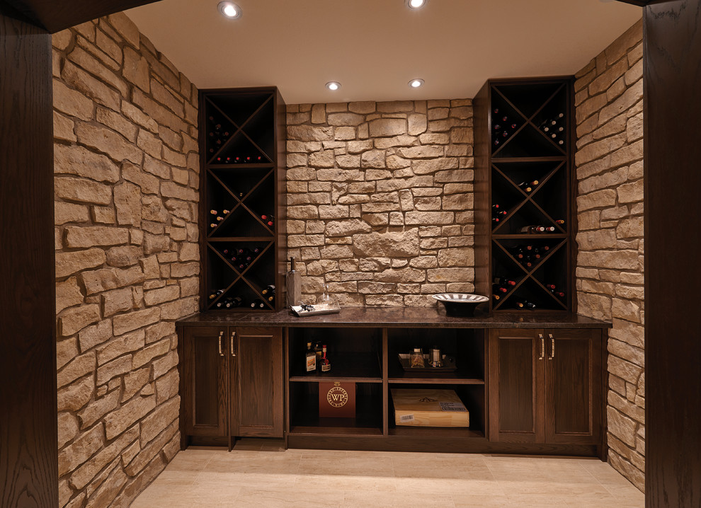 Photo of a mid-sized traditional wine cellar in Other with diamond bins.