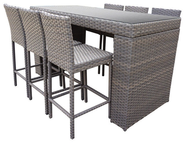 Monterey Bar Table Set Barstools 7, Grey Wicker Outdoor Patio Chairs