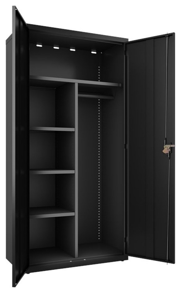 Hirsh Wardrobe Metal Storage 18"D x 36"W x 72"H in Black Transitional Armoires And