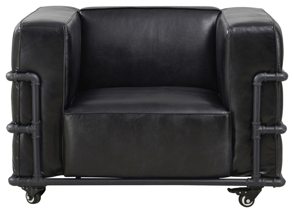 Crafters and Weavers Henry Industrial Modern Leather Arm Chair