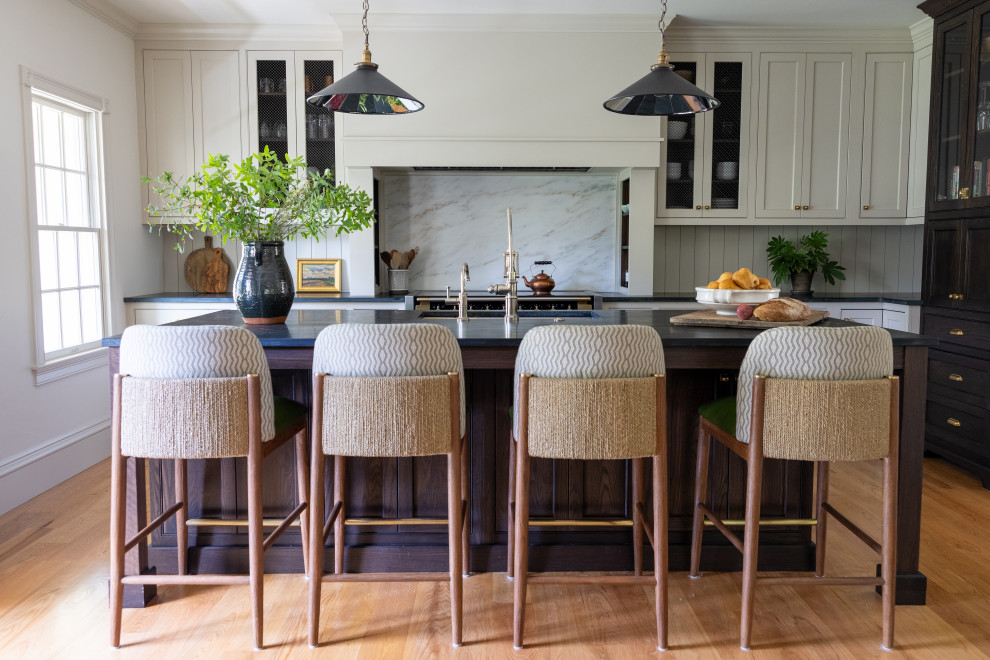 Example of a transitional kitchen design in Boston