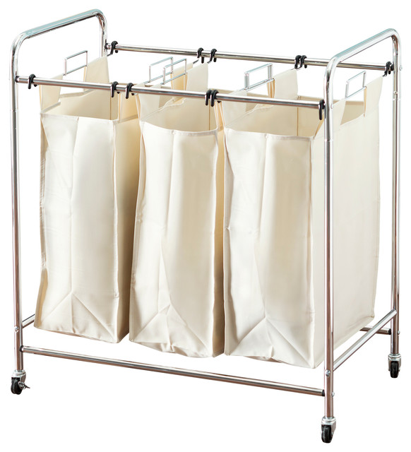 Triple Rolling Canvas Laundry Sorter, Natural