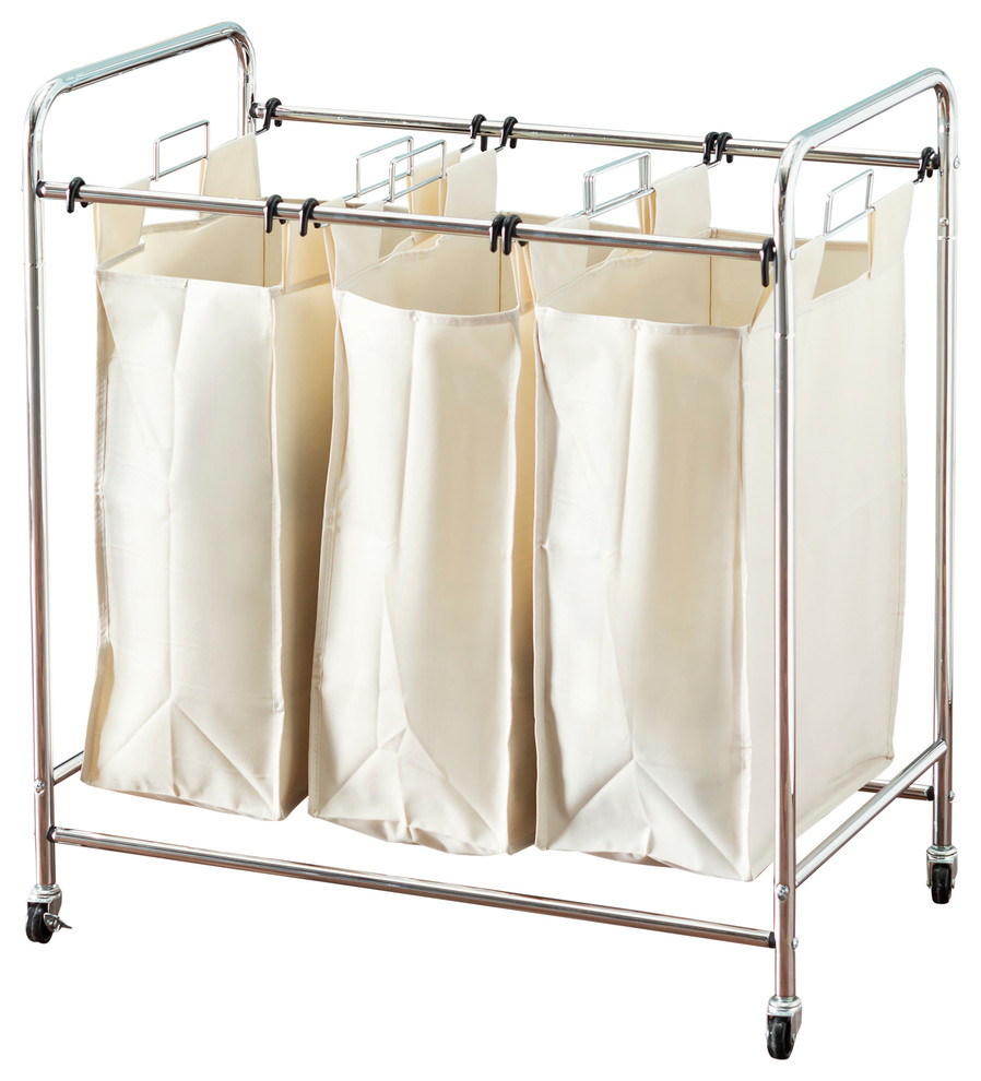 Triple Rolling Canvas Laundry Sorter, Natural