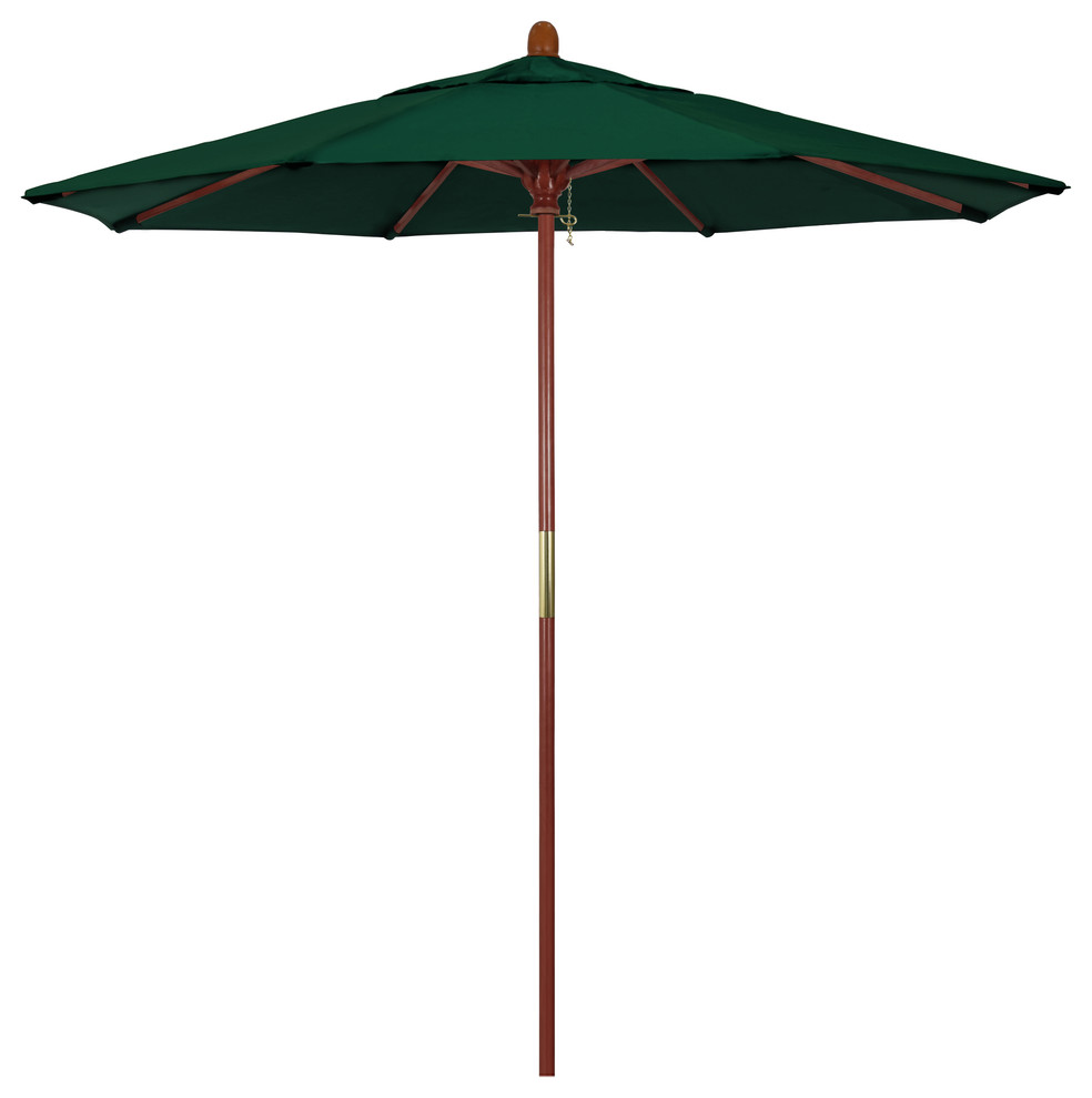 7.5' Square Push Lift Wood Umbrella, Hunter Green Olefin