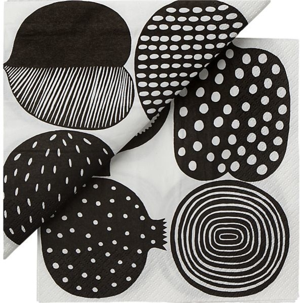 Set of Marimekko Kompotti White and Black Paper 6-1/2-inch Napkins