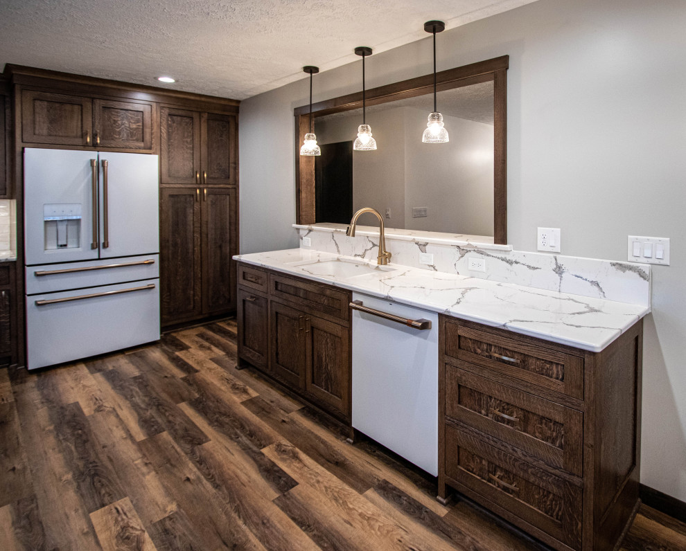 New Cambria Queensbury Countertops, Gloss Tile Backsplash and LVT