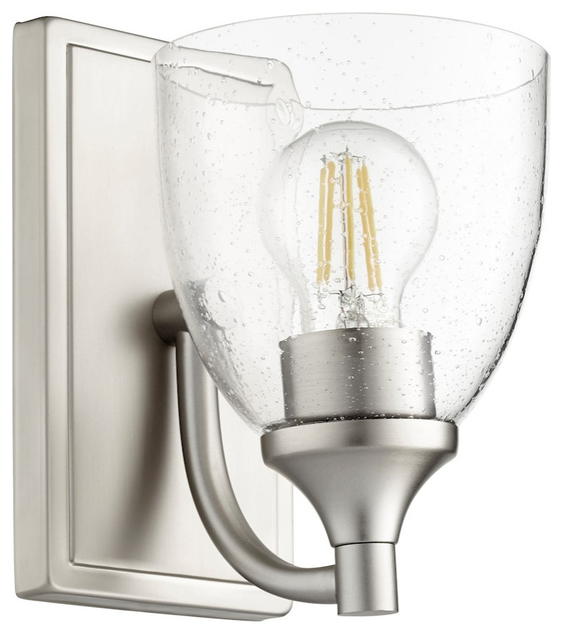 Quorum Enclave 1 Light Wall Mount, Satin Nickel/Clear Seeded