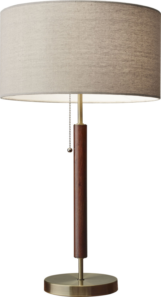 Hamilton Table Lamp - Walnut Eucalyptus Wood, Antique Brass