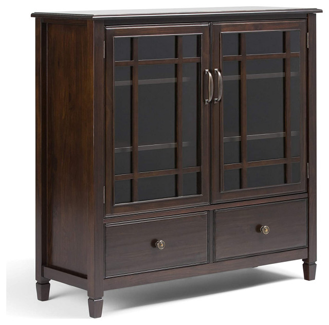 Classic Storage Elegant Glass Doors and Lower Drawers, Dark