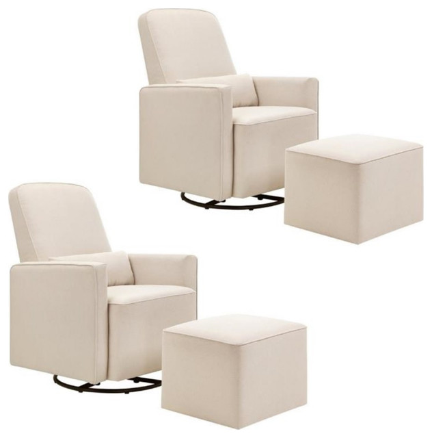 Davinci Olive Upholstered Swivel Glider And Ottoman In Grey With Cream