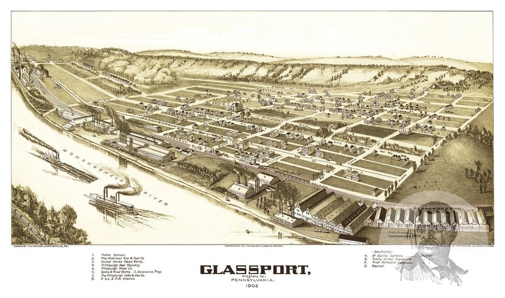 Old Map of Glassport Pennsylvania 1902, Vintage Map Art Print, 12"x18