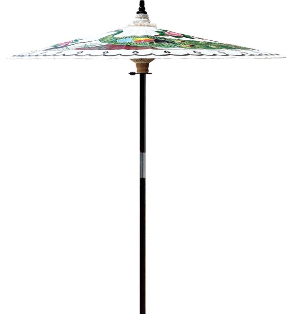 Eloquence Of The Peacock Outdoor Patio Umbrella Beijing White